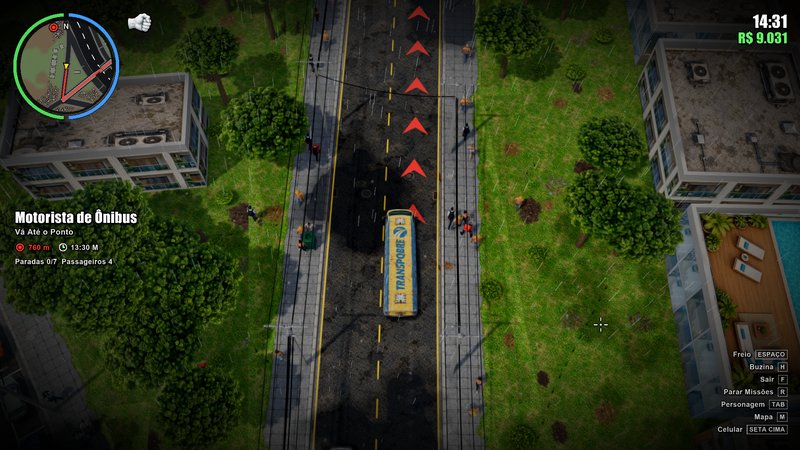 Gameplay de C.L.T. mostra ônibus em avenida urbana visto de cima