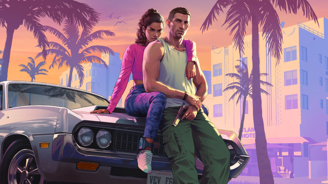 Jason e Lucia, protagonistas de GTA 6, em arte promocional oficial da Rockstar Games