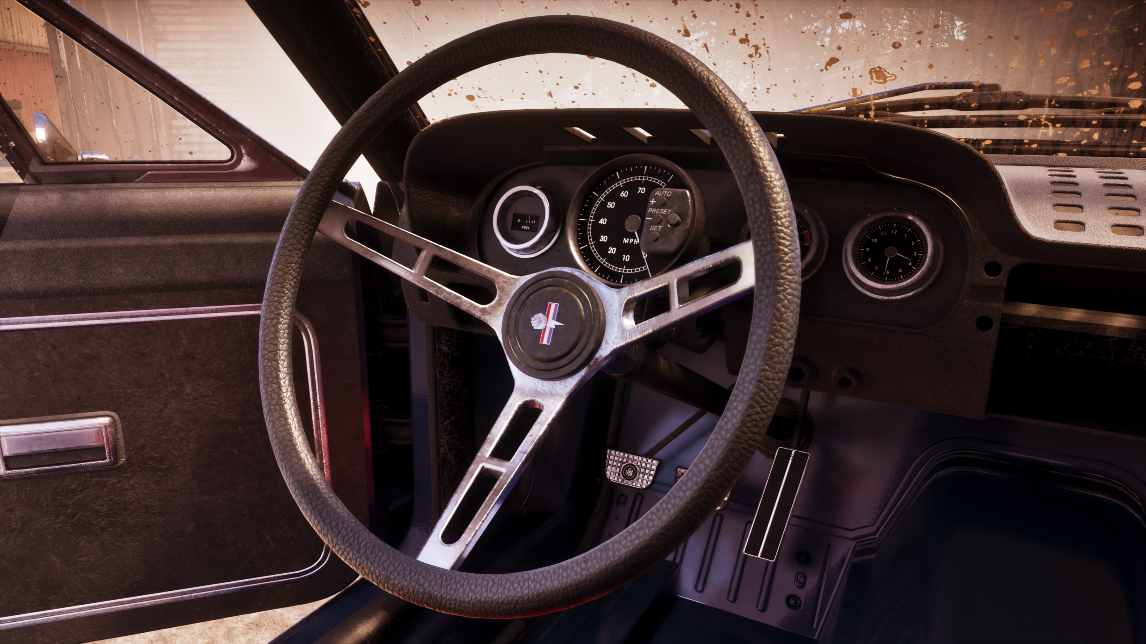 Interior com volante e painel do Vapid Dominator Buggy em GTA 6